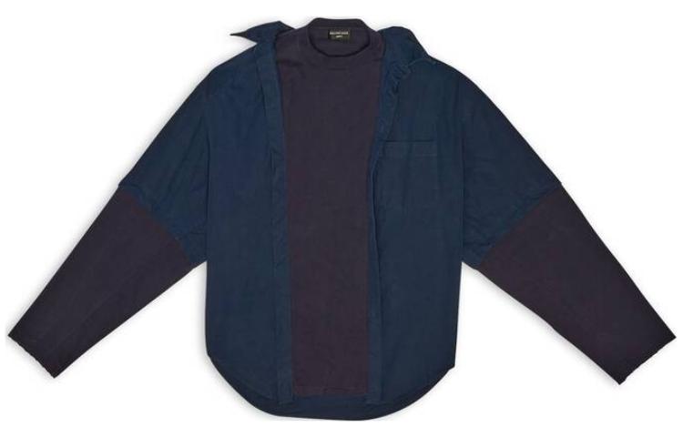 Order Balenciaga FW22 復古拼接長袖襯衫 寬鬆版型 藍色男裝。 699227TYB184100