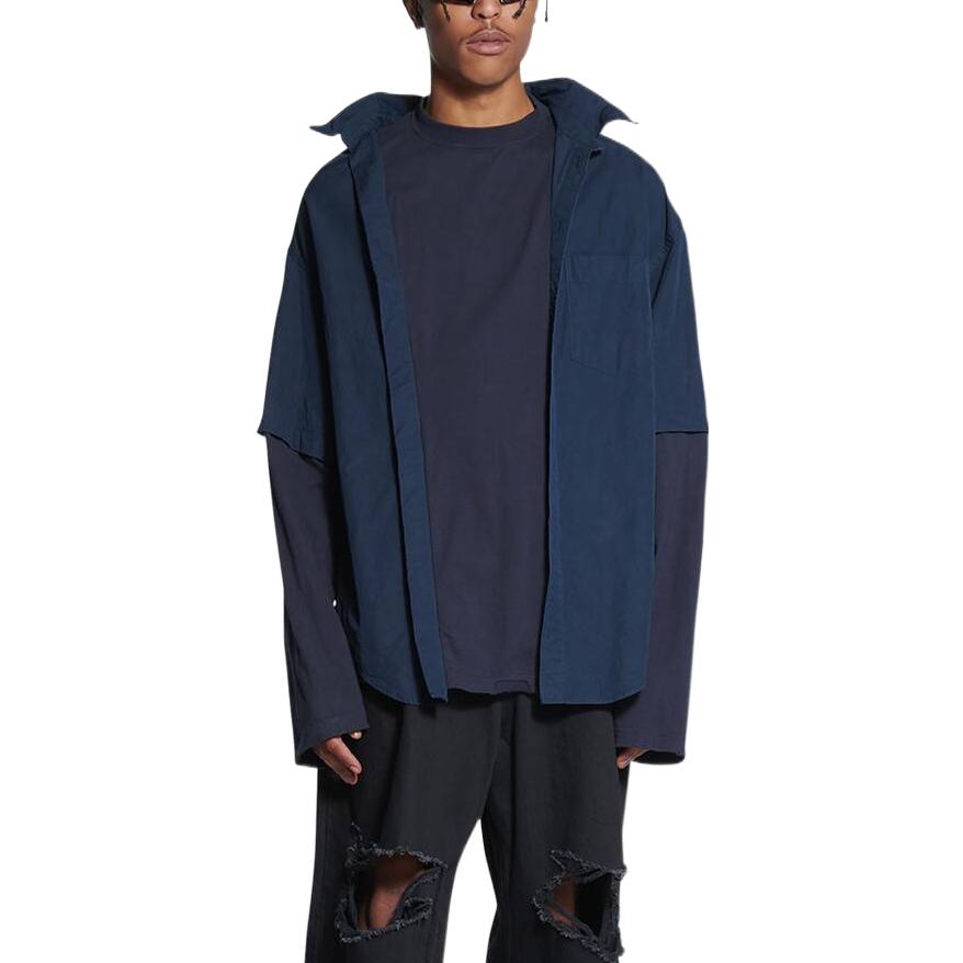 Purchase Balenciaga FW22 復古拼接長袖襯衫 寬鬆版型 藍色男裝。 699227TYB184100