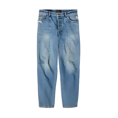 Balenciaga FW22 Washed Distressed Mid-Waist Long Jeans Blue 719344TNW014268