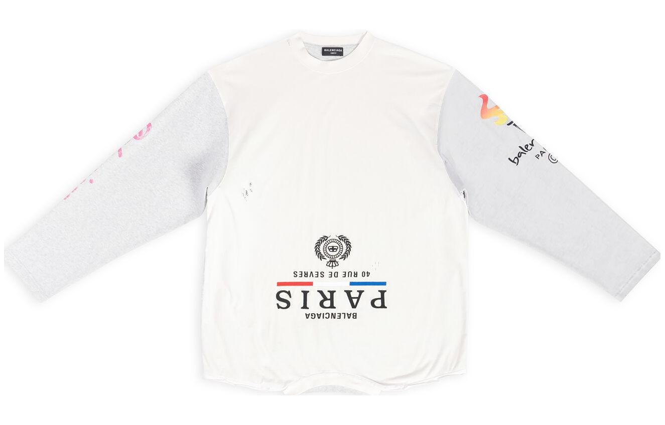 Balenciaga FW22 White Logo Printed Oversized Long Sleeve T-Shirt  Casual Fit 698155TMVC99000