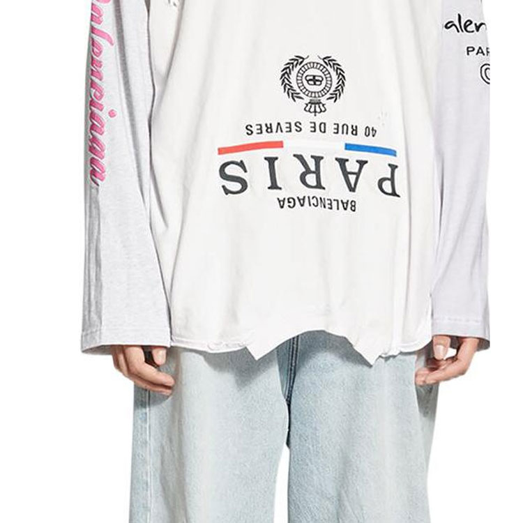 Sizing Balenciaga FW22 白色Logo印花寬鬆長袖T恤 休閒版型 698155TMVC99000