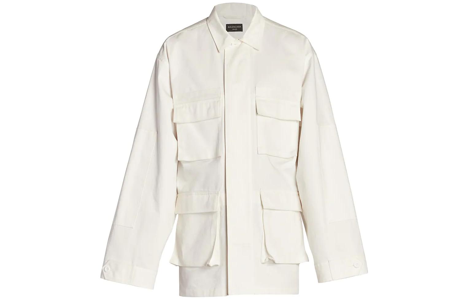Balenciaga FW22 White Multi-Pocket Long-Sleeve Utility Jacket 400017393618