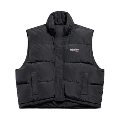 Balenciaga FW23 Black Logo Print Stand Collar Vest Regular Fit 762769TYD361000