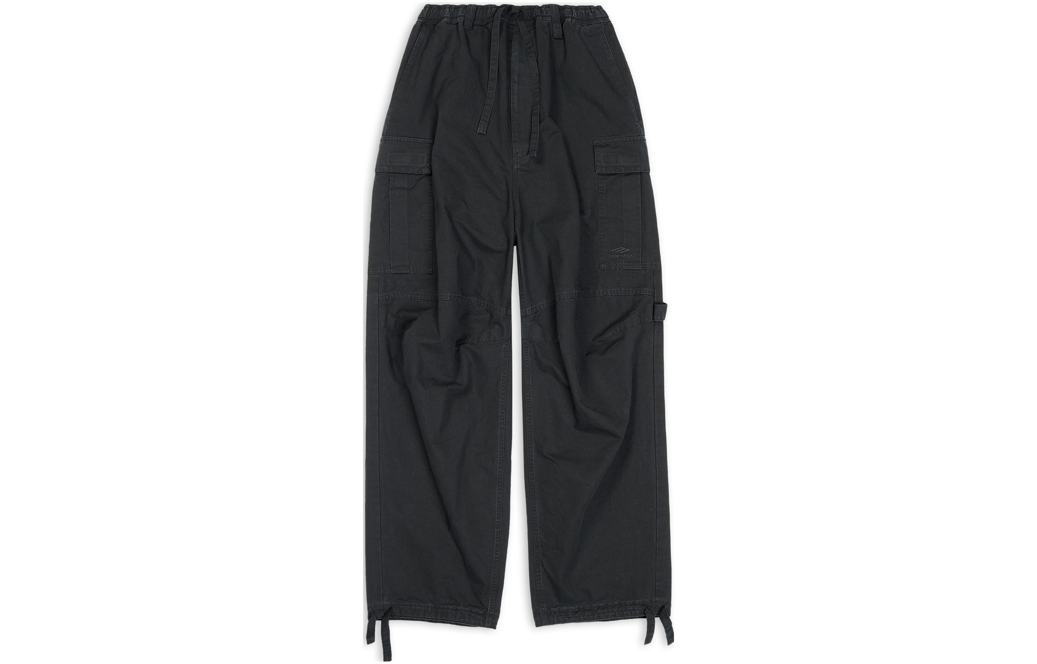 Order 발렌시아가 FW23 블랙 루즈핏 드로스트링 스트레이트 카고 팬츠. 698940TKP271000