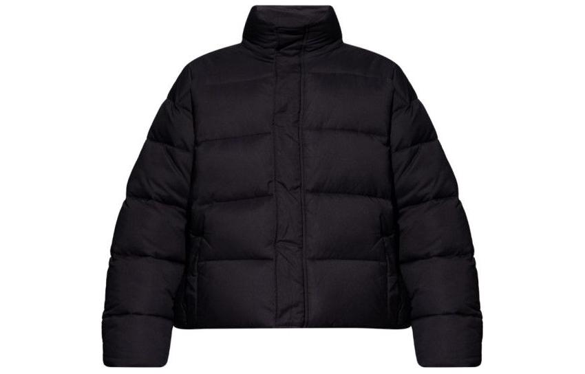 Order Balenciaga FW23 Jaket Hitam Puffer - Warna Solid, Zip-Up, Potongan Biasa. 769408TJO031000