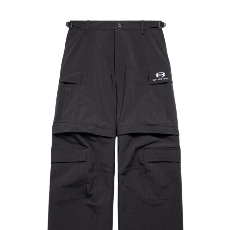 Shop Balenciaga FW23 黑色直筒褲，飾有品牌標誌腰帶環。 773247TKO311000