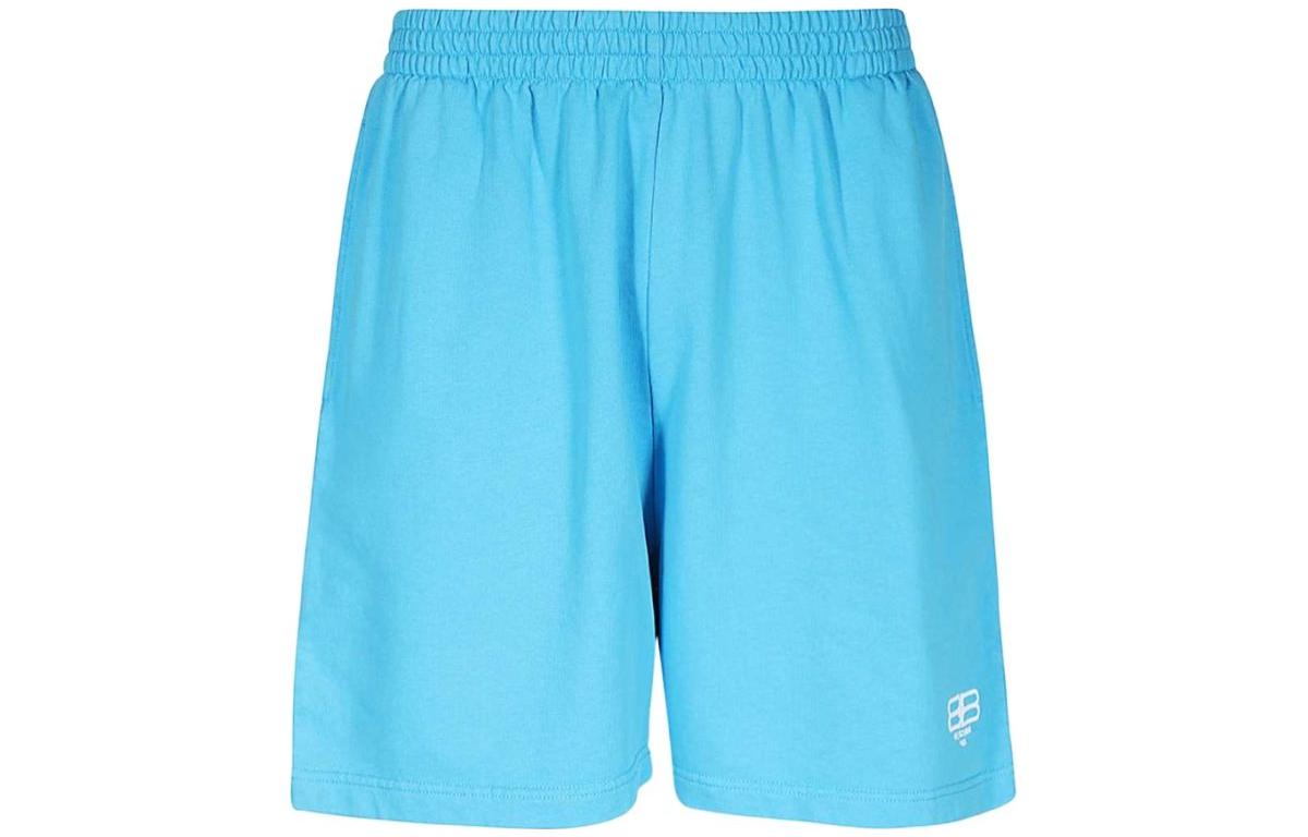 Balenciaga FW23  Blue Logo Print Mid-Rise Straight-Leg Casual Shorts. 676137TMVG64090