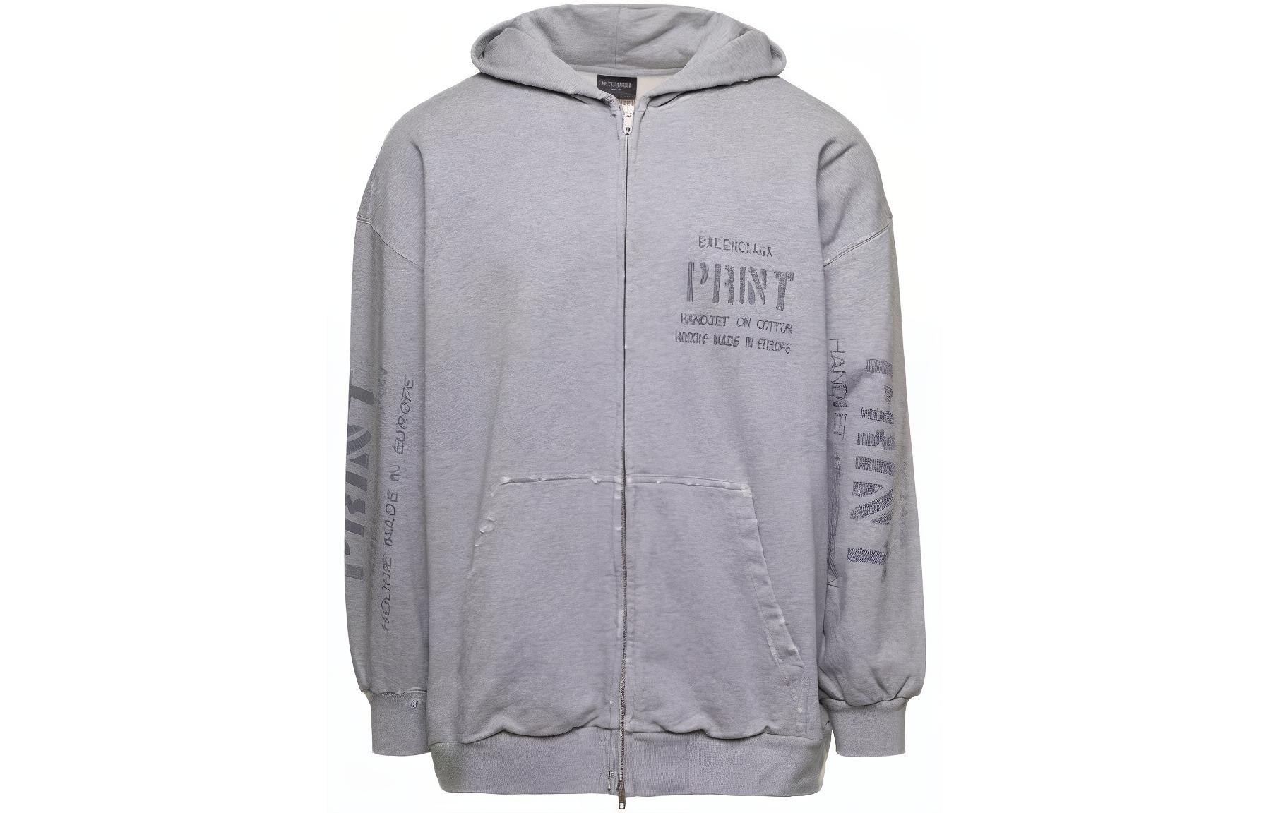 Balenciaga FW23  Grey Solid Letter Print Hoodie. 744454TOVN41167