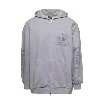 Balenciaga FW23 Grey Solid Letter Print Hoodie. 744454TOVN41167