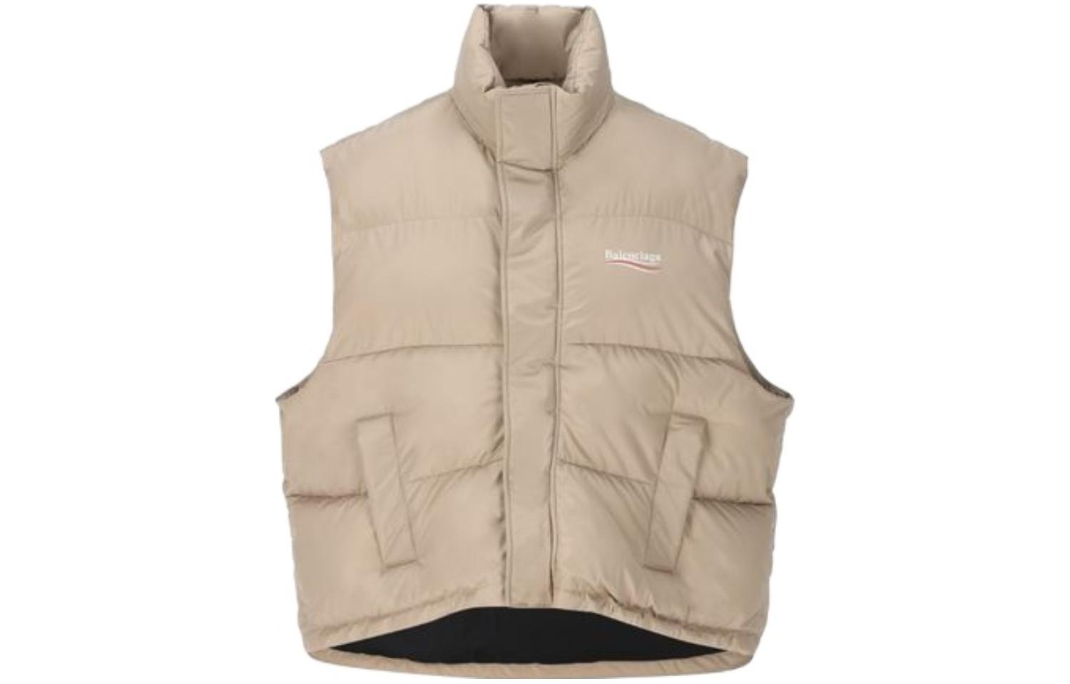 Balenciaga FW23  Logo High-Neck Sleeveless Cotton Vest Khaki. 762769TPO069501