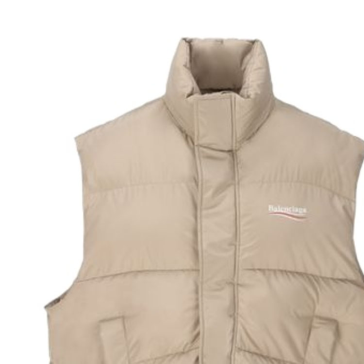 Shop Balenciaga FW23 Logo Baju Tanpa Lengan Leher Tinggi Kapas Khaki. 762769TPO069501