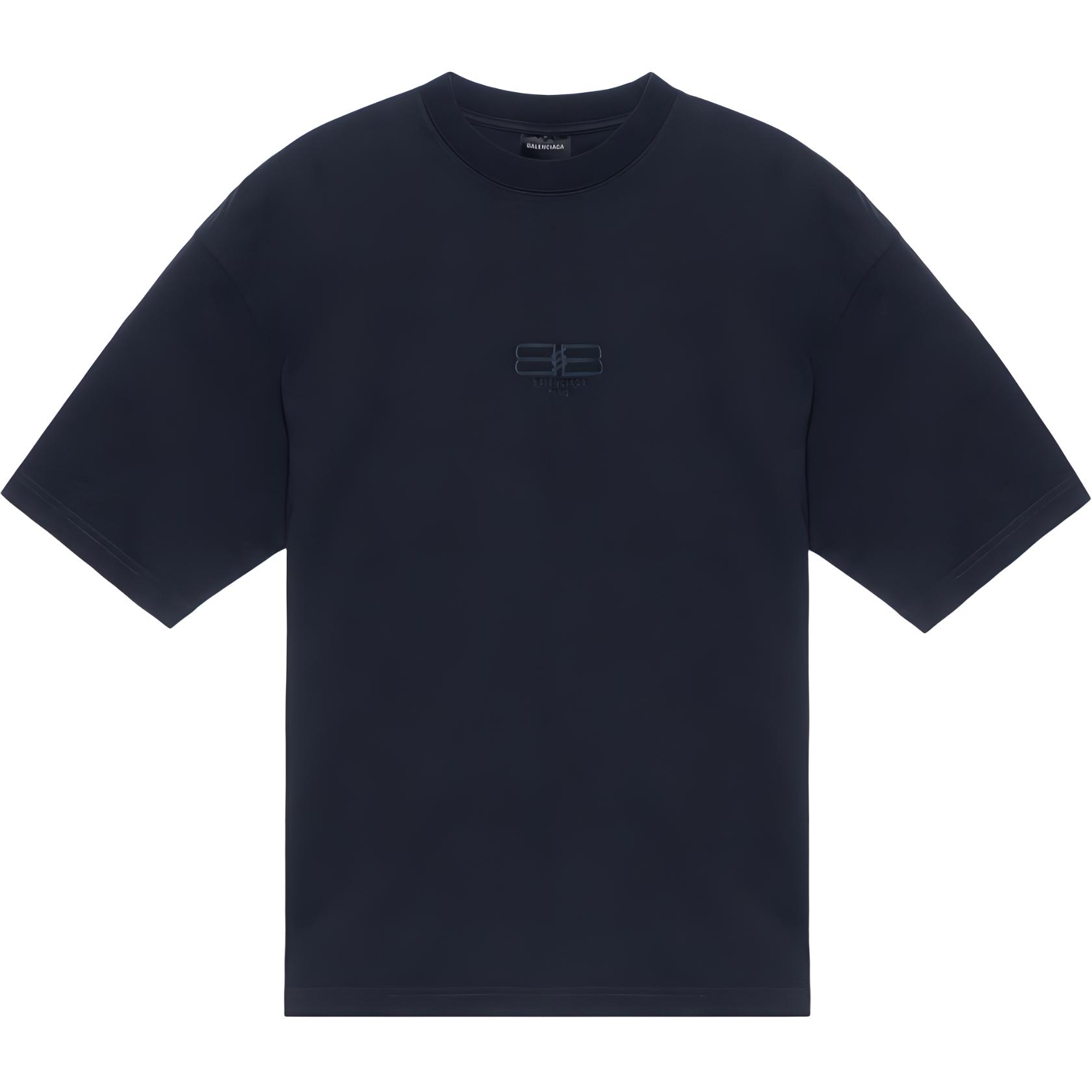 Buy Balenciaga FW23  Loose Fit Crewneck Tee with Solid Color Logo Embroidery. 612966TMVG78190