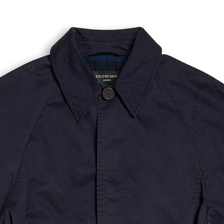 Sizing Balenciaga FW23 Mantel Trench Navy dengan Ikat Pinggang. 768919TBP014063