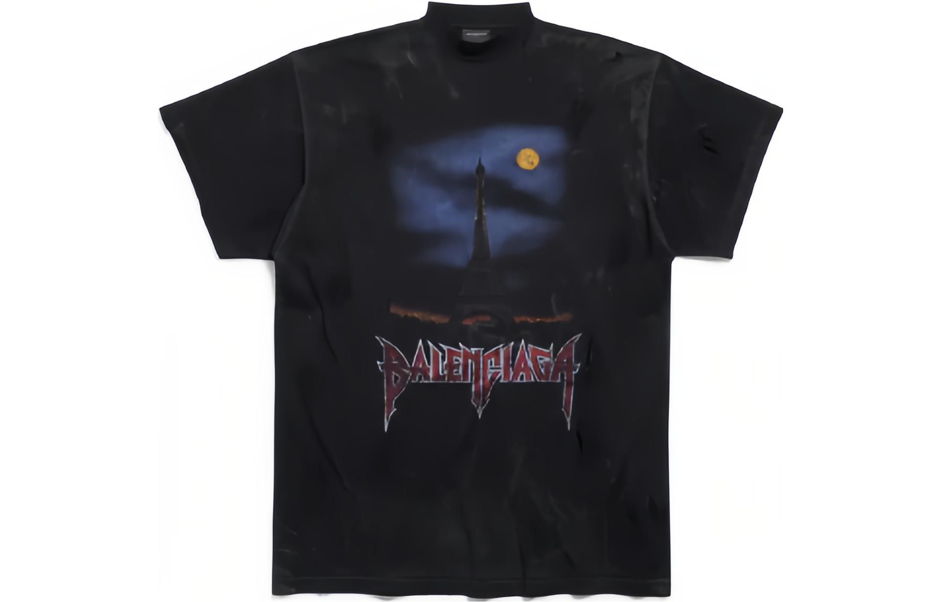 Balenciaga FW23  Oversized Logo Print Distressed Black T-Shirt. 739028TOVE41055