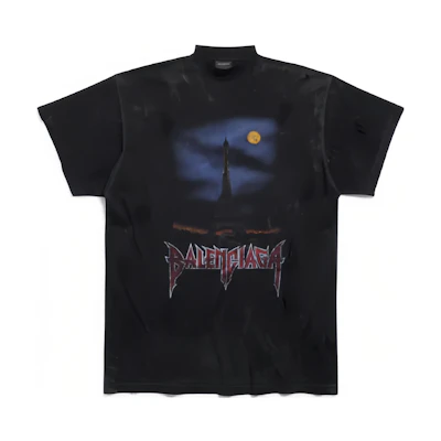 Balenciaga FW23 Oversized Logo Print Distressed Black T-Shirt. 739028TOVE41055
