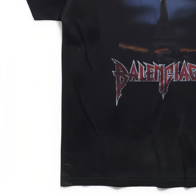 Sizing 발렌시아가 FW23 오버사이즈 로고 프린트 디스트레스트 블랙 티셔츠. 739028TOVE41055