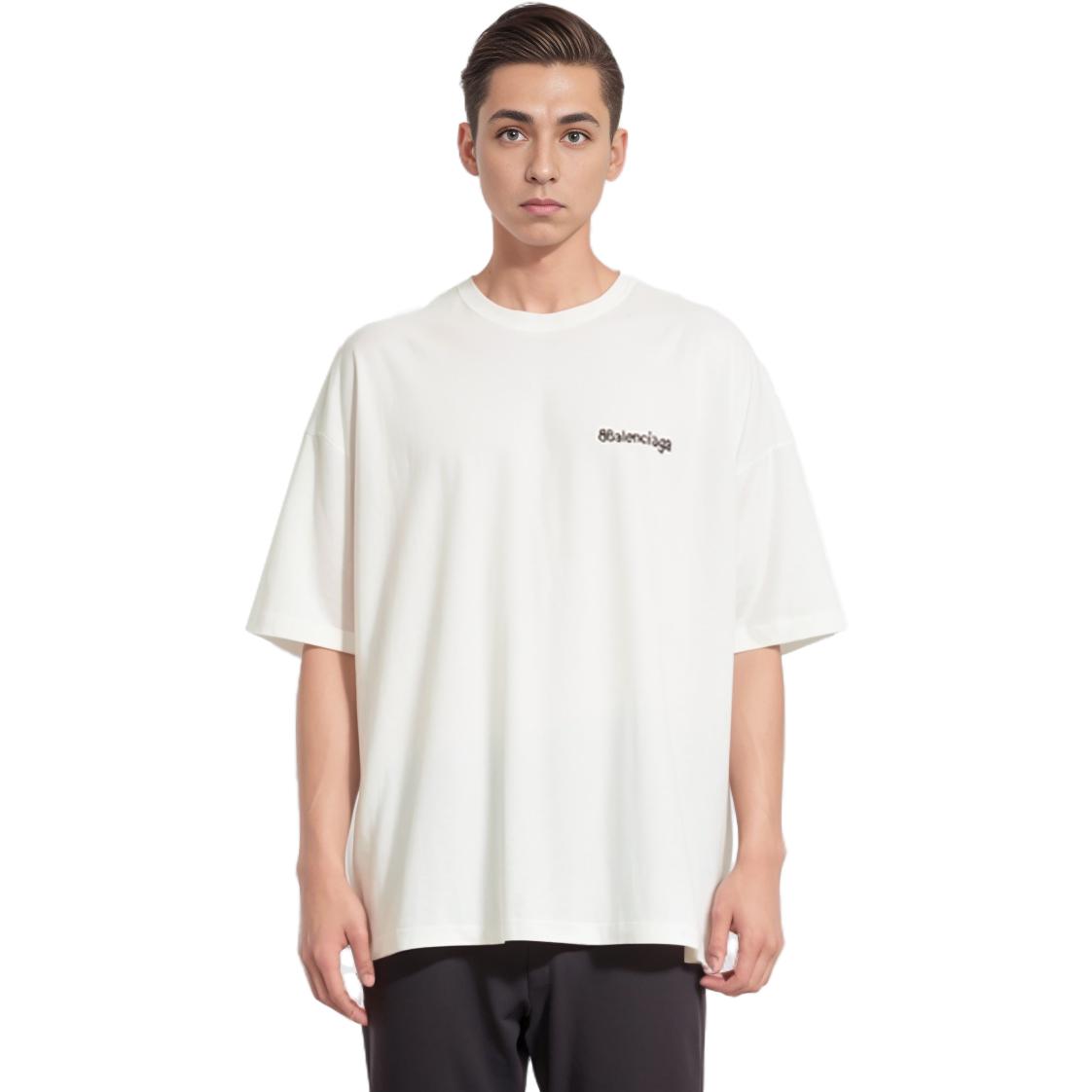 Details for 발렌시아가 FW23 오버사이즈 화이트 로고 프린트 크루넥 티셔츠. 612966TOVO99081