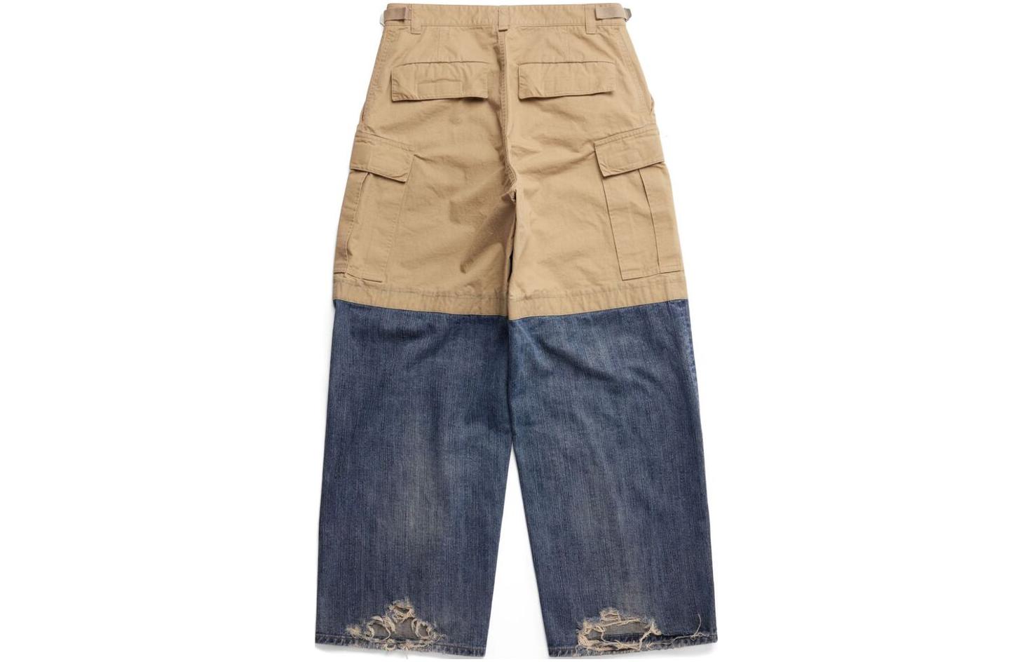 Order Balenciaga FW23 Celana Longgar Patchwork Wide-Leg Zipper Distressed. 746492TKP279501