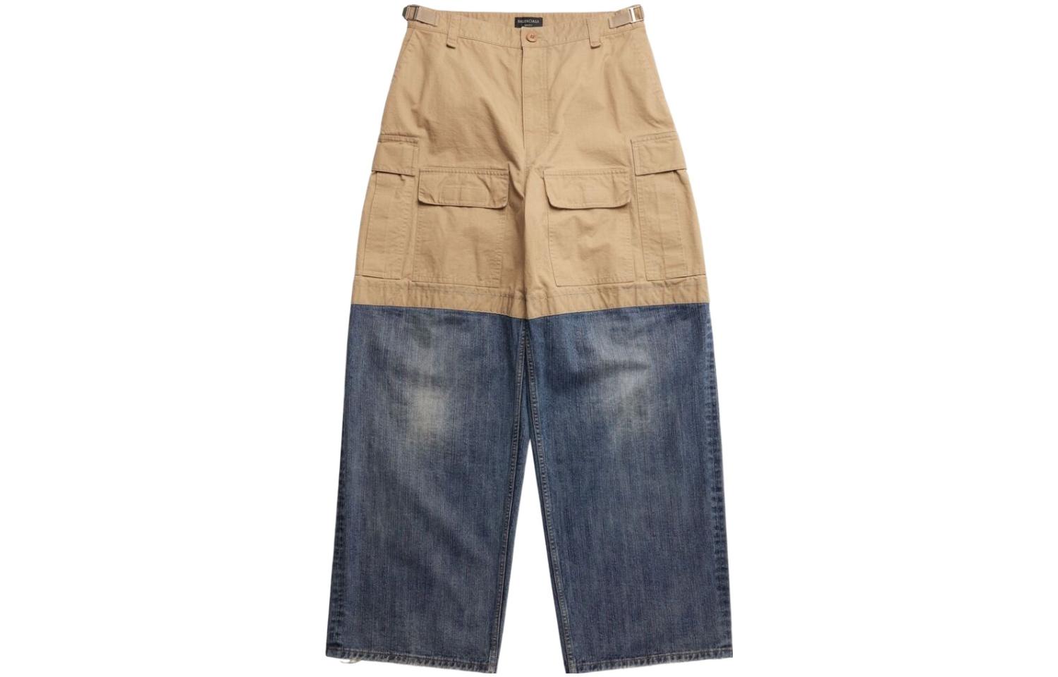 Lookbook Balenciaga FW23 Celana Longgar Patchwork Wide-Leg Zipper Distressed. 746492TKP279501