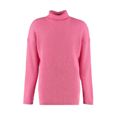 Balenciaga FW23 Pink Logo Print Mock Neck Oversized Sweater. 583089T31545630