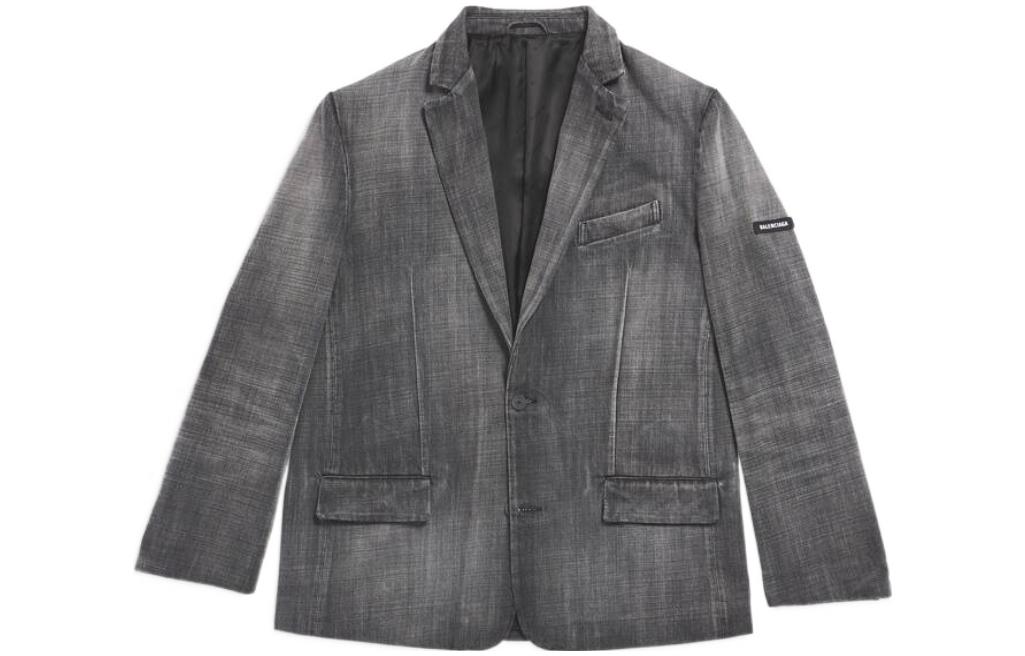 Balenciaga FW23  Washed Logo Blazer Jacket Regular Fit - Stone Gray. 767953TPW541011