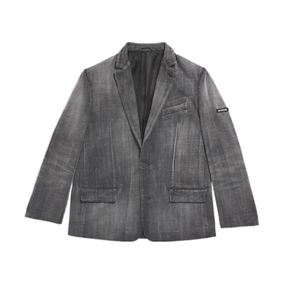 Balenciaga FW23 Washed Logo Blazer Jacket Regular Fit - Stone Gray. 767953TPW541011