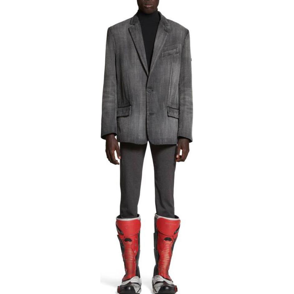 Shop 巴黎世家 FW23 水洗徽标西装外套 常规版型 - 石灰灰 767953TPW541011