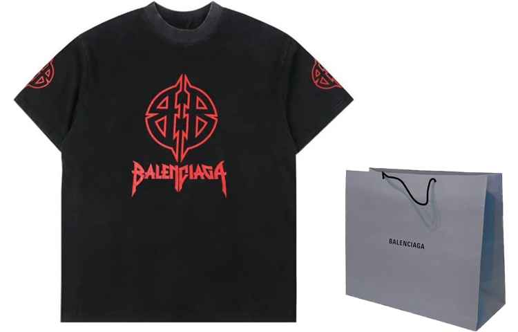 Shop バレンシアガ FW23 アルファベットロゴプリント ブラックTシャツ レギュラーフィット 764235TPVI21568