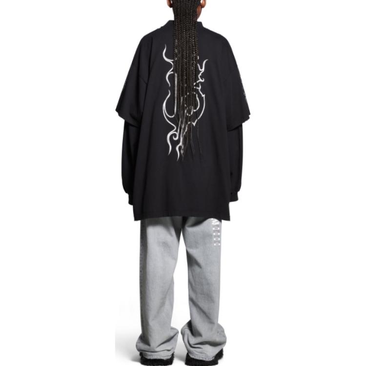 Details for 발렌시아가 FW23 알파벳 프린트 오버사이즈 블랙 유니섹스 티셔츠. 739028TPVN51070