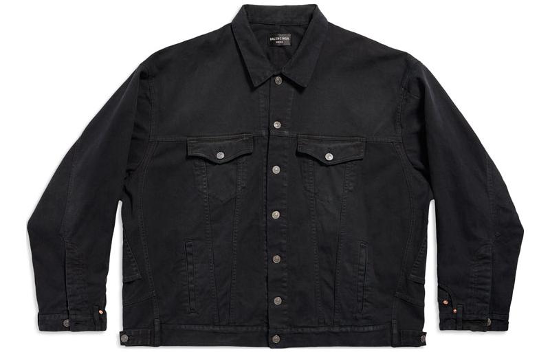 Balenciaga FW23 Black Denim Jacket Single-breasted Pocket Unisex Loose Fit. 767943TNW111672