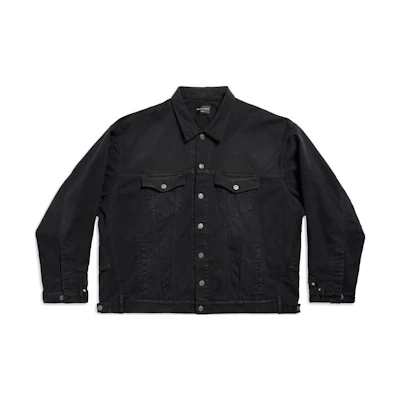 Balenciaga FW23 Black Denim Jacket Single-breasted Pocket Unisex Loose Fit. 767943TNW111672