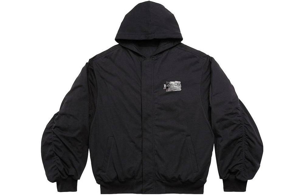 Balenciaga FW23 Black Logo Print Oversized Pilot Hoodie Jacket for Men 657115TNVG21089