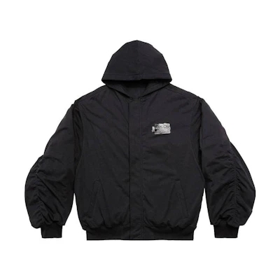 Balenciaga FW23 Black Logo Print Oversized Pilot Hoodie Jacket for Men 657115TNVG21089