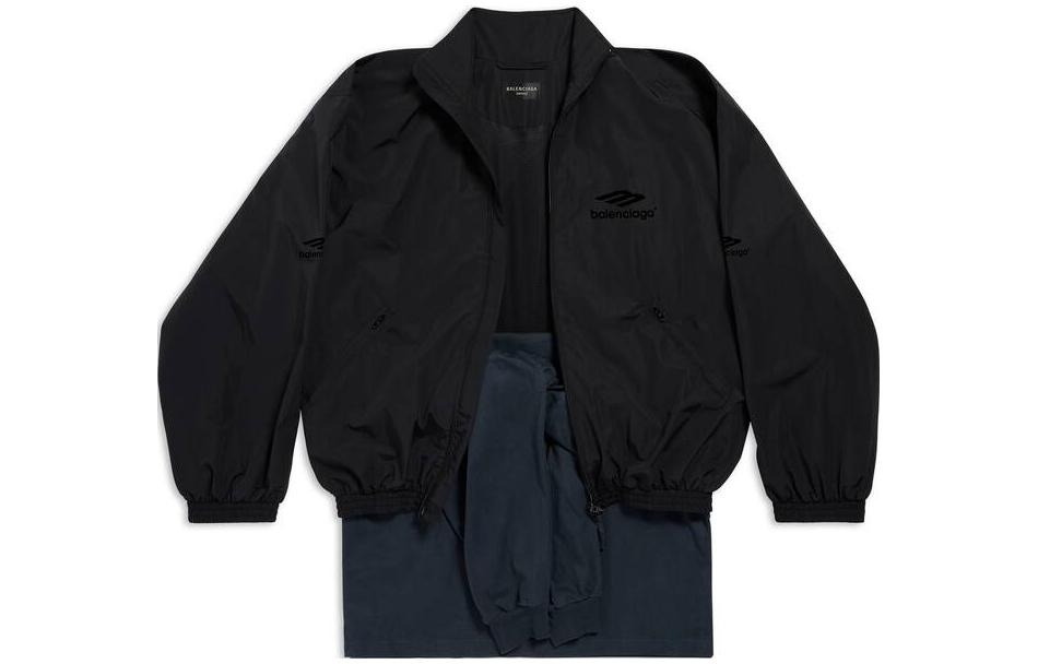 Balenciaga FW23 Black Patchwork Zipper Relaxed Fit Unisex Casual Long Sleeve Jacket 770500TNQ251000