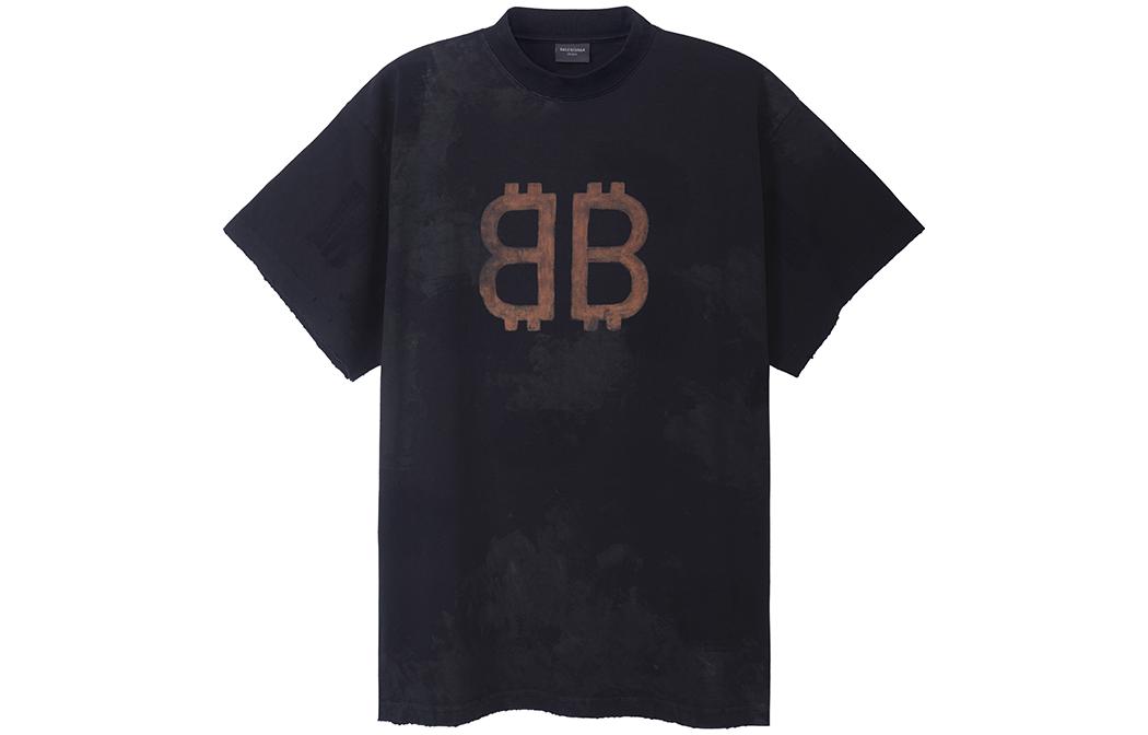 Balenciaga FW23 Black Unisex Oversized Logo Print Crewneck T-Shirt. 739028TOVN81055