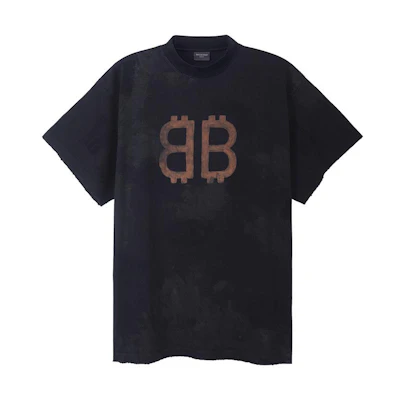 Balenciaga FW23 Black Unisex Oversized Logo Print Crewneck T-Shirt. 739028TOVN81055