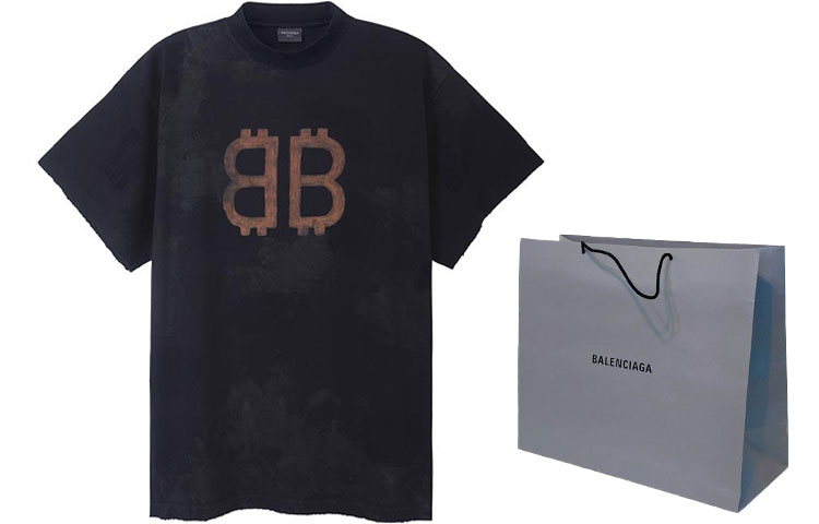 Shop 발렌시아가 FW23 블랙 오버사이즈 로고 프린트 유니섹스 크루넥 티셔츠. 739028TOVN81055