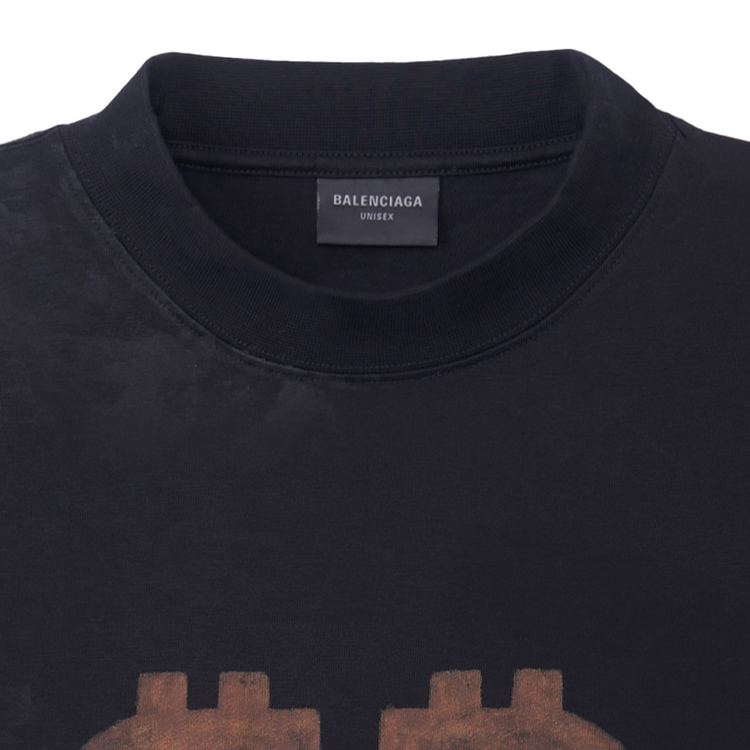 Details for 발렌시아가 FW23 블랙 오버사이즈 로고 프린트 유니섹스 크루넥 티셔츠. 739028TOVN81055