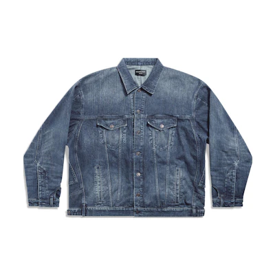 Balenciaga FW23 Blue Distressed Denim Jacket Loose Fit Casual Wear. 767943TNW654445