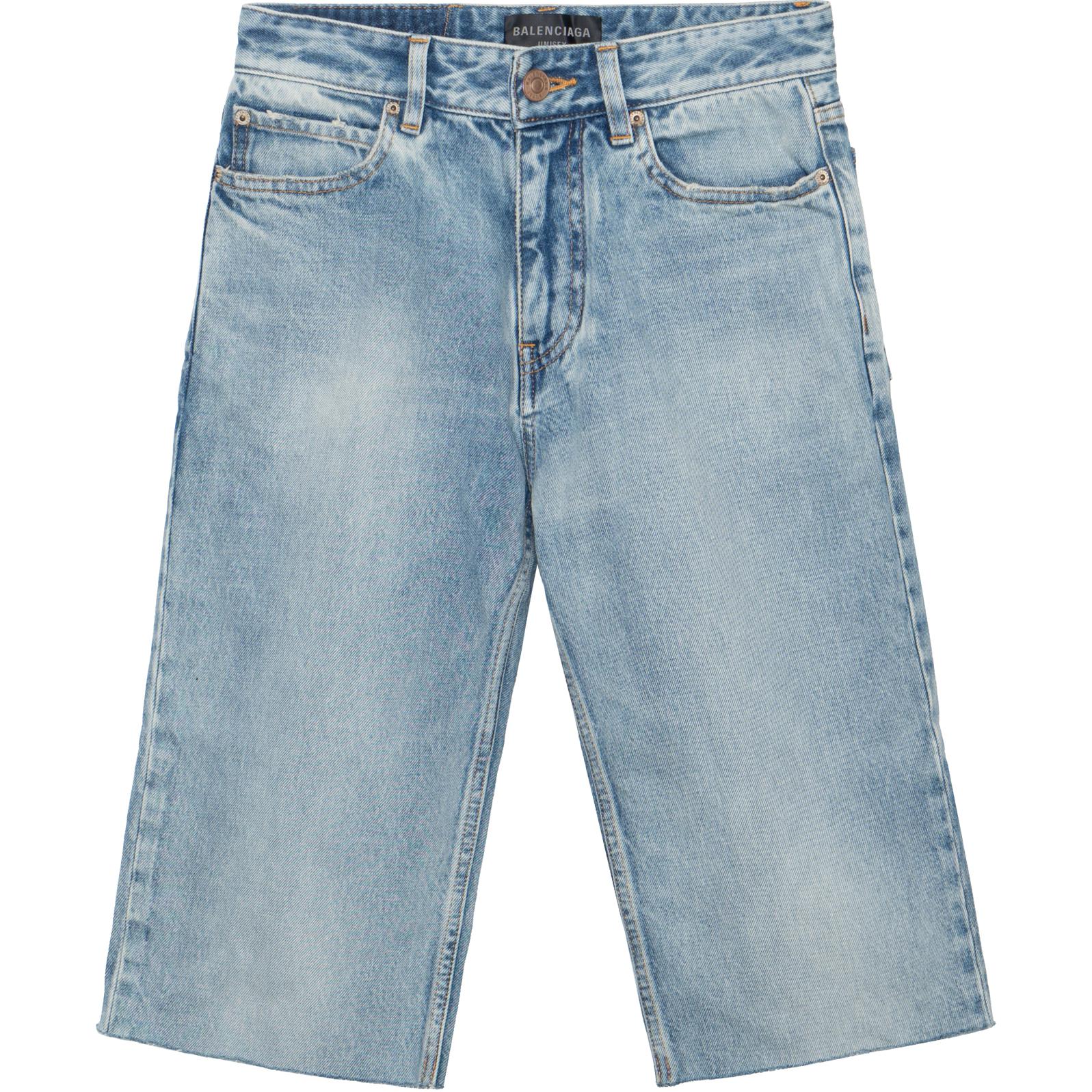 Balenciaga FW23 Blue Frayed Trim Relaxed Fit Straight Denim Shorts Unisex. 753212TDW143341