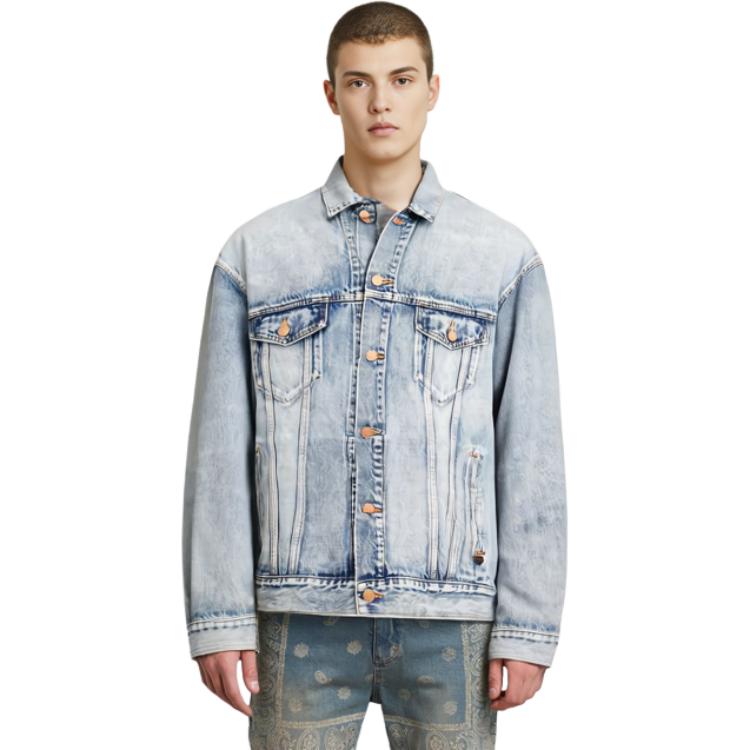 Balenciaga FW23 Blue Loose-Fit Washed Checkered Patch Denim Hoodie Jacket Men. 678354TDW143341 圖 5