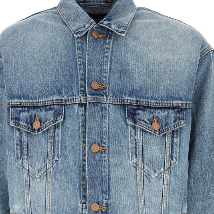 Balenciaga FW23 Blue Loose-Fit Washed Checkered Patch Denim Hoodie Jacket Men. 678354TDW143341 圖 8