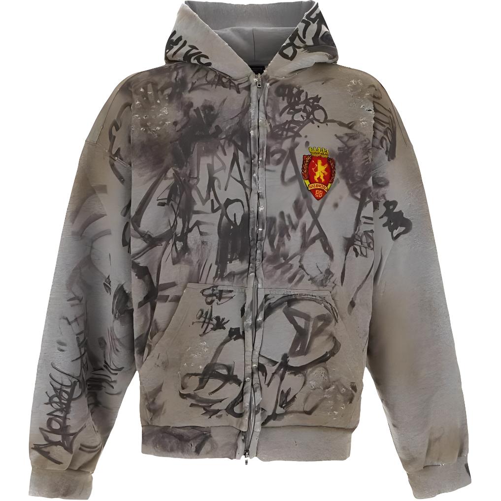 Balenciaga FW23 Brown Distressed Letter Print Zip Hoodie Regular Fit Men’s 744457TOVA81300 圖 2