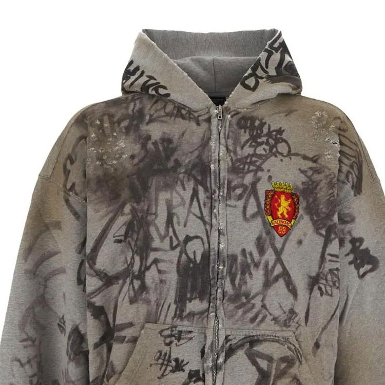Balenciaga FW23 Brown Distressed Letter Print Zip Hoodie Regular Fit Men’s 744457TOVA81300 圖 5