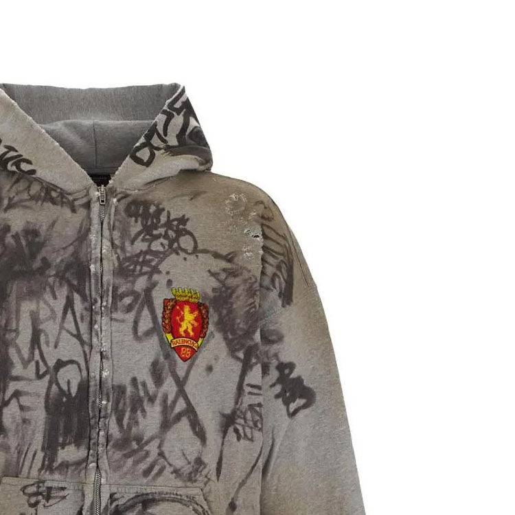 Balenciaga FW23 Brown Distressed Letter Print Zip Hoodie Regular Fit Men’s 744457TOVA81300 圖 8