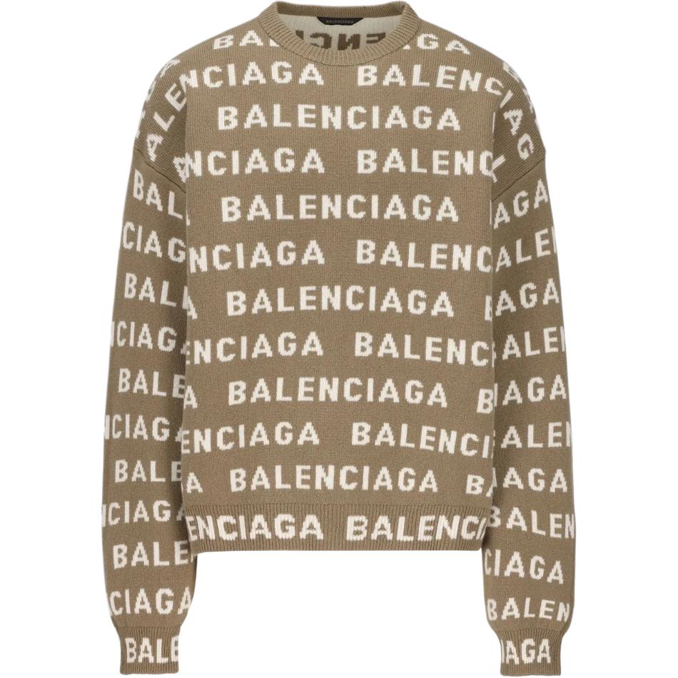 Balenciaga FW23 Brown Letter Intarsia Crewneck Oversized Long Sleeve Sweater Men. 761596T16739677