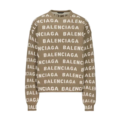 Balenciaga FW23 Brown Letter Intarsia Crewneck Oversized Long Sleeve Sweater Men. 761596T16739677