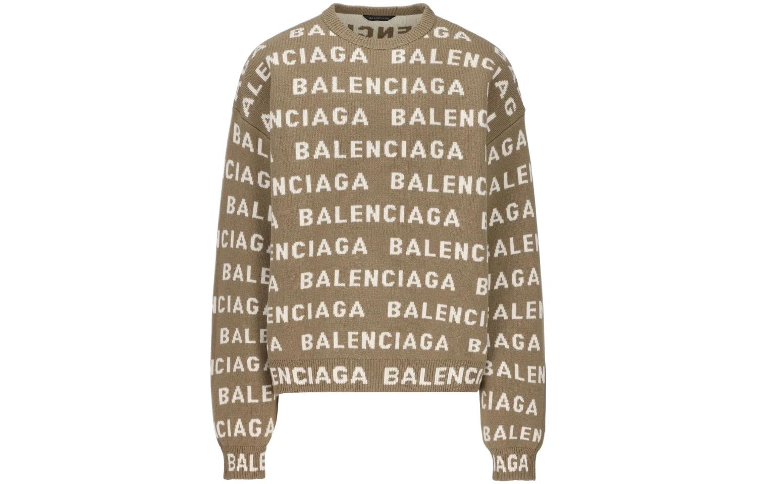 Order 발렌시아가 FW23 브라운 레터 인타르시아 오버사이즈 크루넥 롱슬리브 스웨터 남성용. 761596T16739677