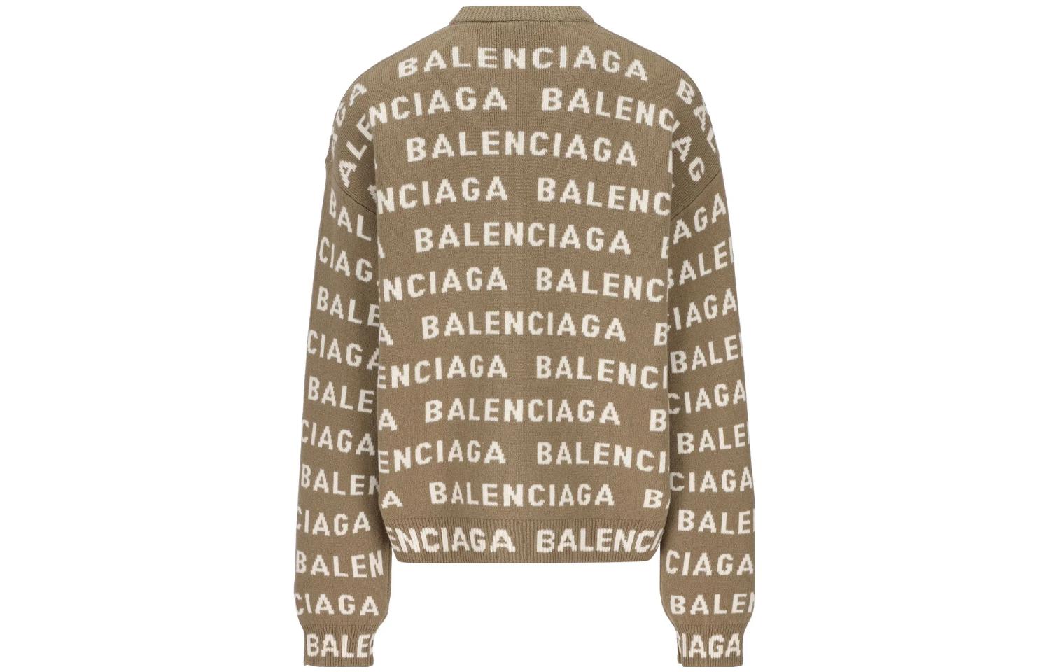 Lookbook 발렌시아가 FW23 브라운 레터 인타르시아 오버사이즈 크루넥 롱슬리브 스웨터 남성용. 761596T16739677