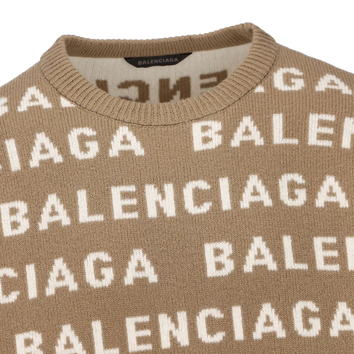 Shop 발렌시아가 FW23 브라운 레터 인타르시아 오버사이즈 크루넥 롱슬리브 스웨터 남성용. 761596T16739677
